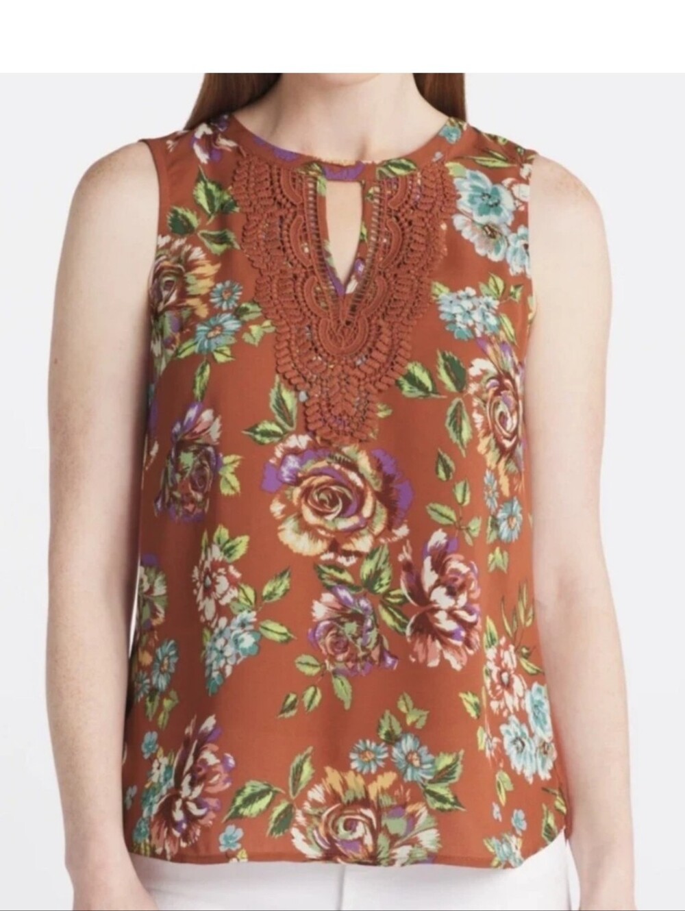 Daniel Rainn Women's Floral Tank with Crochet Neckline P Small